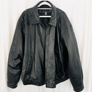 Croft & Barrow 100% Genuine Leather Black Quilted Lined Bomber Jacket Mens XXL
